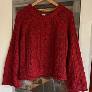 Red Bell sleeve Open Crew Neck Sweater
